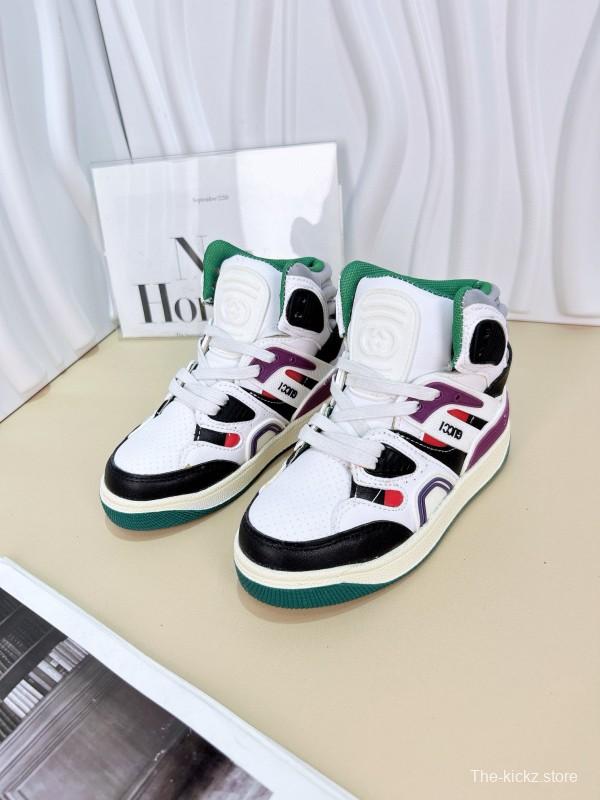 2024 Kids Gucci White Black Purple Green Leather Sneaker
