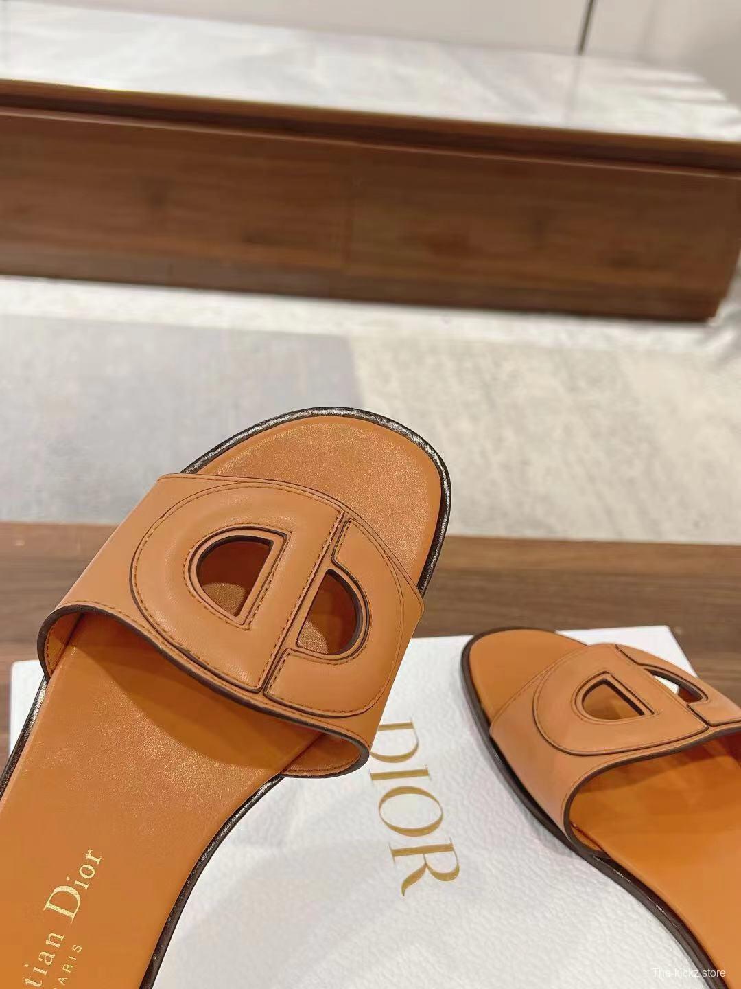 2025 Slippers Dior Brown Leather Slippers LY00260