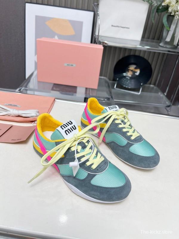 2025 Women Miu Miu Blue Grey Pink Yellow Suede Mesh Sneakers G027