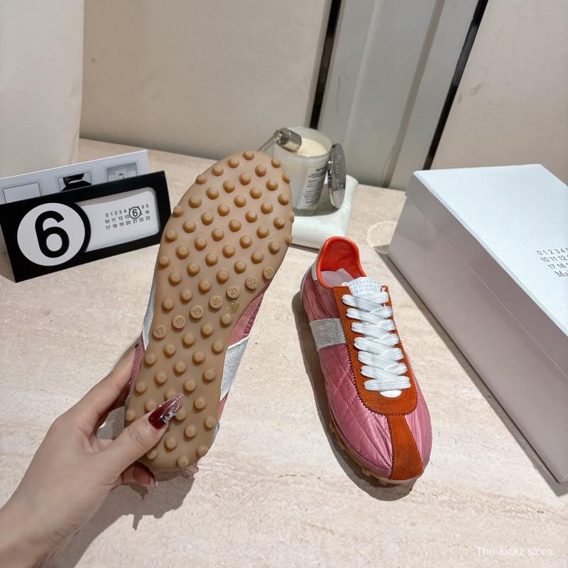 2025 Unisex Maison Margiela Pink Orange Nylon Suede Leather Sneakers Vintage Effect