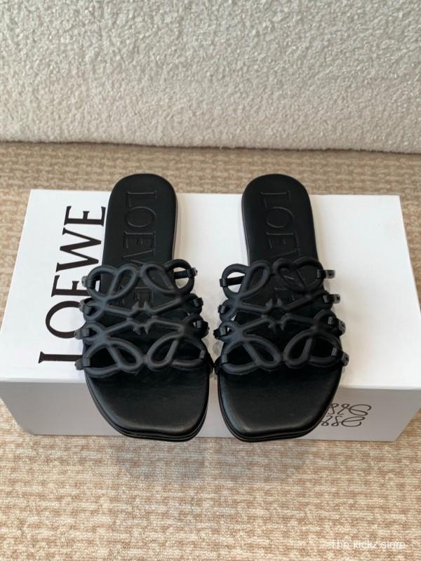2025 Loewe Black Leather Slippers KFY00250