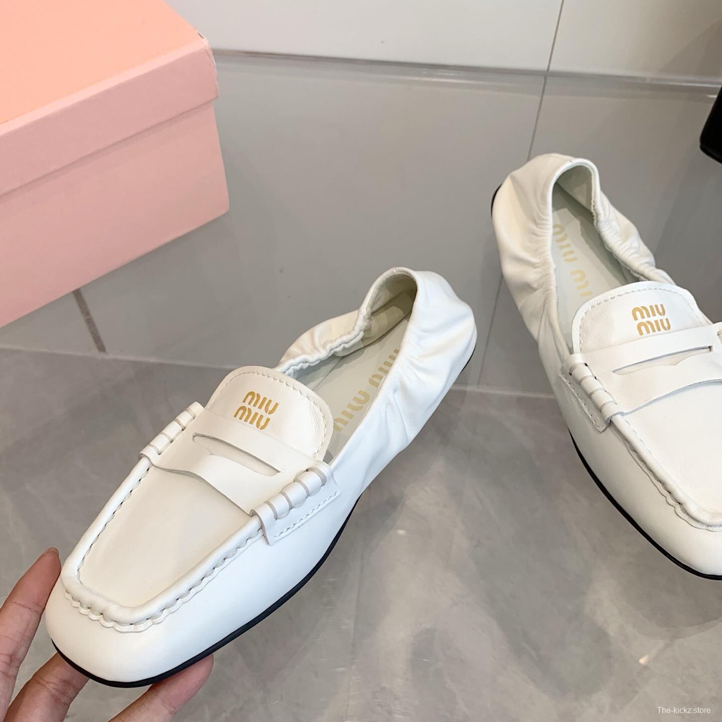 2025 Women Miu Miu White Leather Loafers