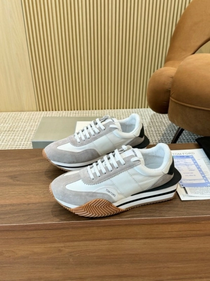 2025 Men TOM FORD White Grey Suede Leather Sneakers