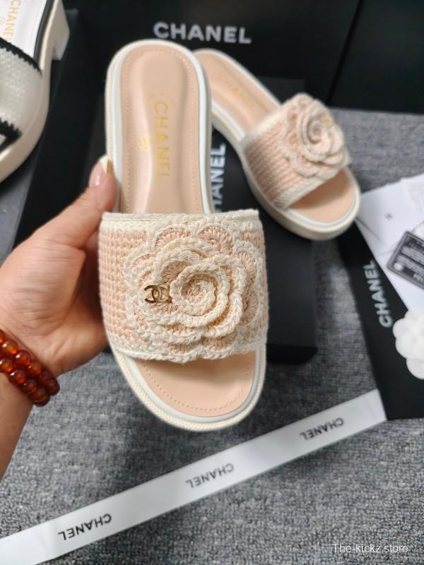 2025 Women Chanel Beige Fabric Slippers CC Logo LY00000