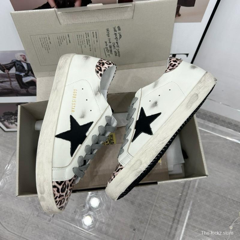2025 Women GGDB White Black Leopard Print Leather Sneakers