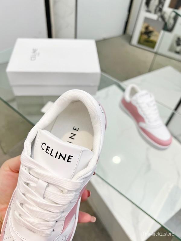 2025 Women CELINE White Pink Leather Sneakers