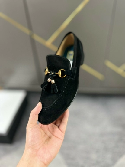 2024 Men Gucci Black Suede Leather Loafers MJ00280