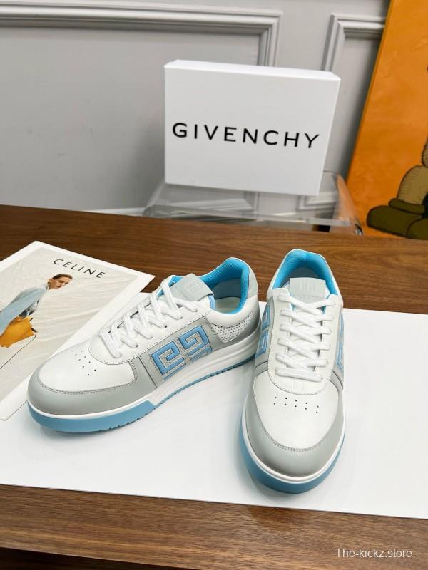 2024 Unisex Givenchy White Light Blue Silk Calf Leather Low Top Sneakers MJ00380