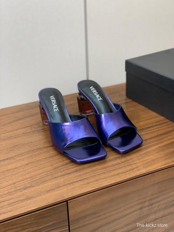 2025 Women VERSACE Purple Leather Slippers