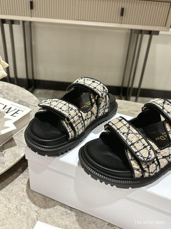 2025 Women Dior Black White Fabric Sandals KFY00300