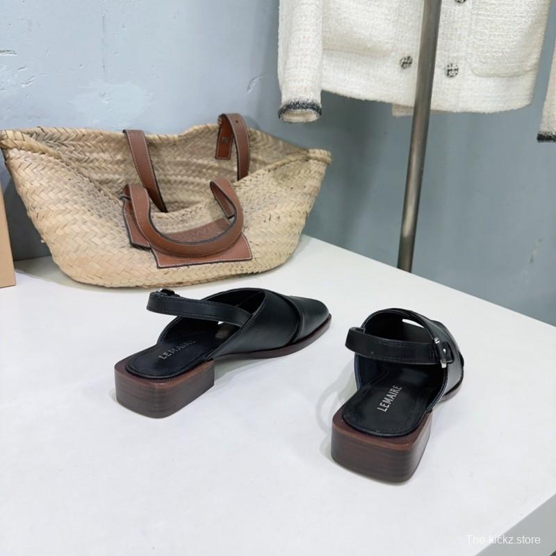 2025 Women Lemaire Black Leather Sandals KFY00310