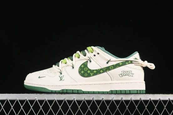 Nike SB Dunk Low LV Collaboration Strap Pattern Green Swoosh Anniversary High-End Custom Low-Top Casual Skate Shoes - DM6868-075