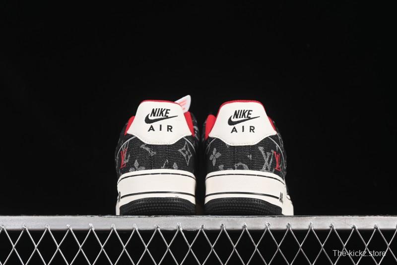 Nike Air Force 1 '07 Low LV Collaboration Black Denim Red Swoosh Casual Sneakers - LW9279-001