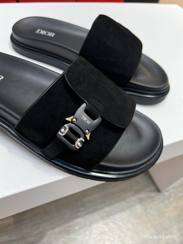 2025 Men Dior Black Leather Slippers CD Diamond Top Version AS00190