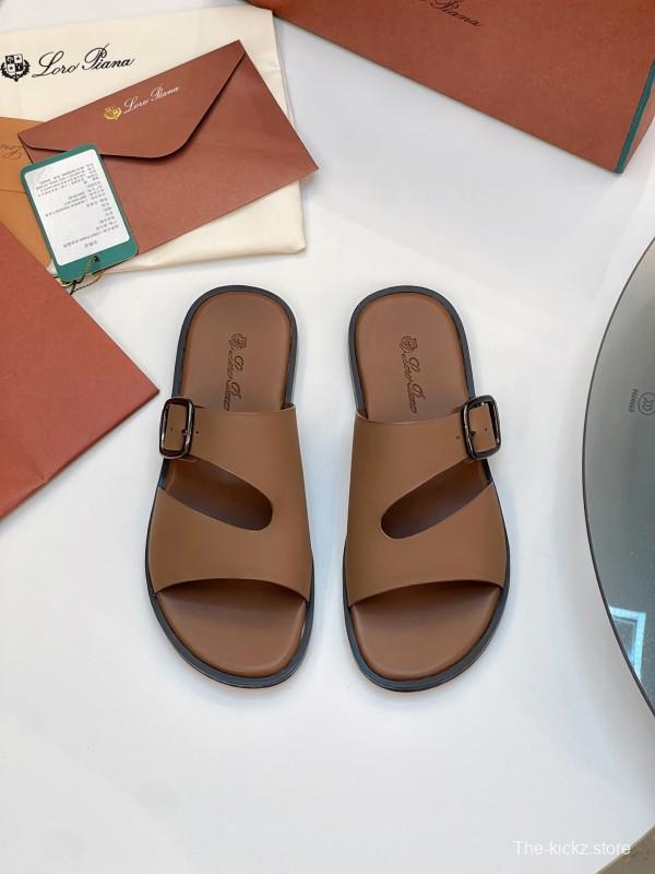 2025 Men Loro Piana Brown Leather Slippers AS00250