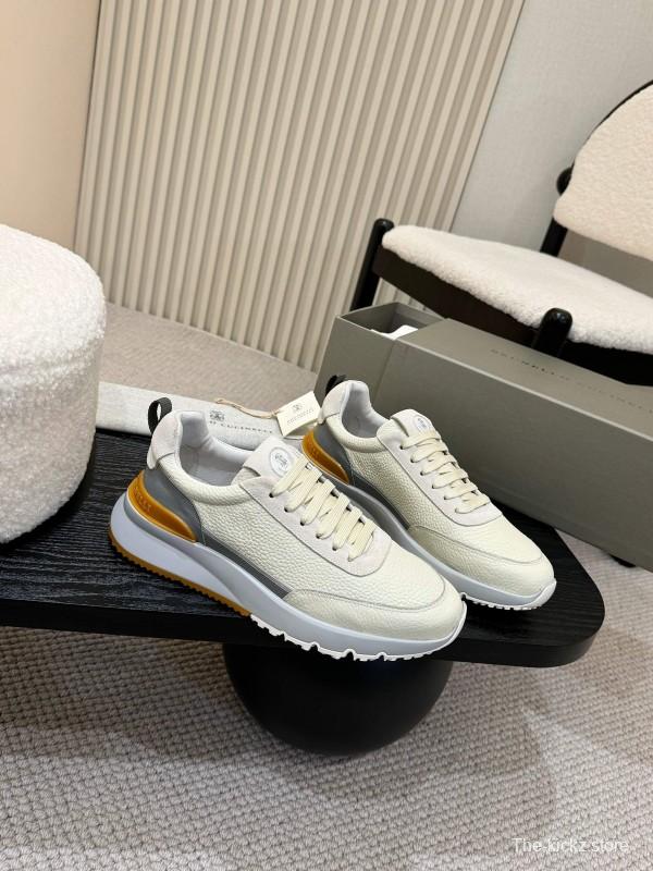 2025 Men Brunello Cucinelli Black Ivory Blue Almond Calfskin Leather Sneakers AS00320