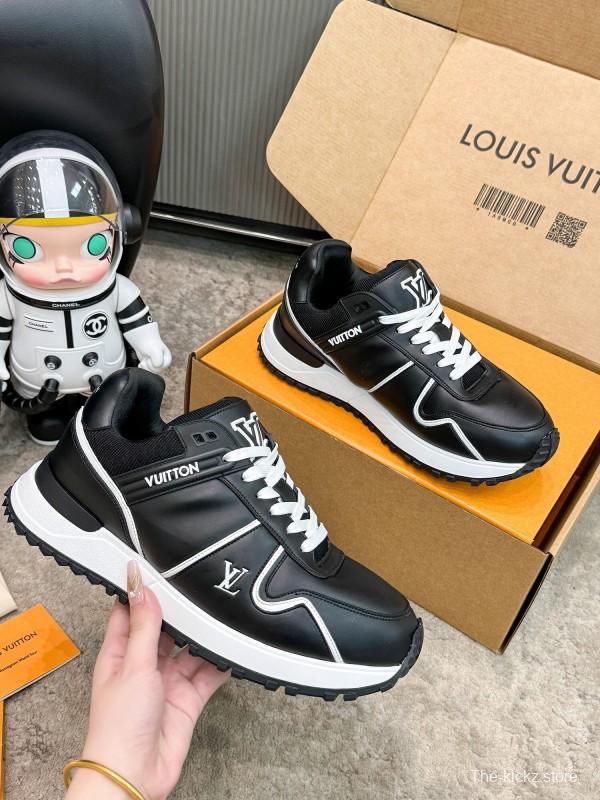 2025 Unisex Louis Vuitton Black White Leather Sneakers Run Away Maxi AS00390