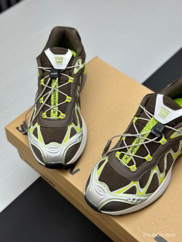 2025 Unisex SALOMON Brown White Cream Leather Mesh Sneakers AS00320