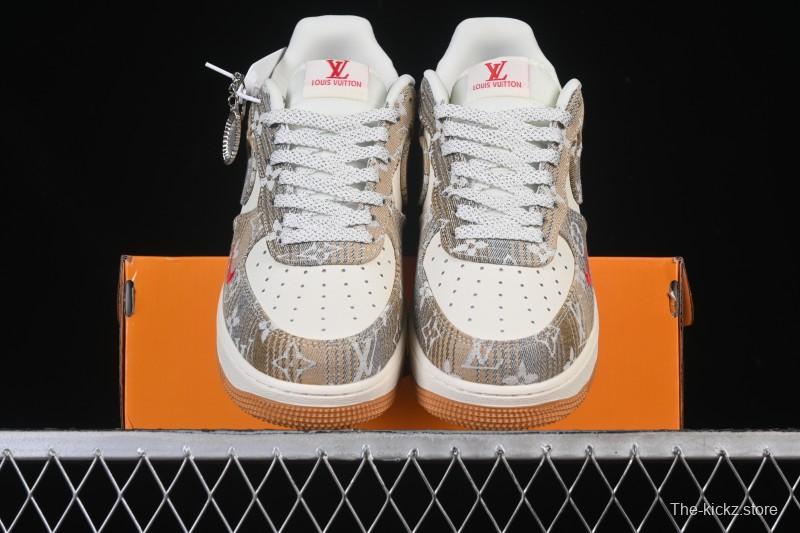 Nike Air Force 1 '07 Low LV Collaboration Grey Brown Floral Canvas Casual Sneakers - DF0188-076