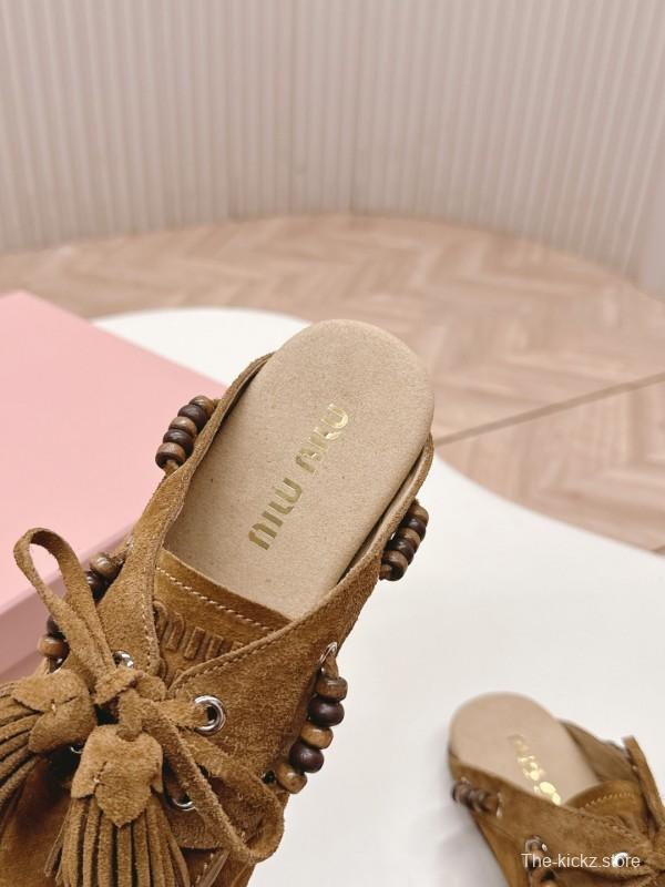 Miu Miu Fall Winter 2025 Tassel Loafer Mule with Beaded Accents - LY00320