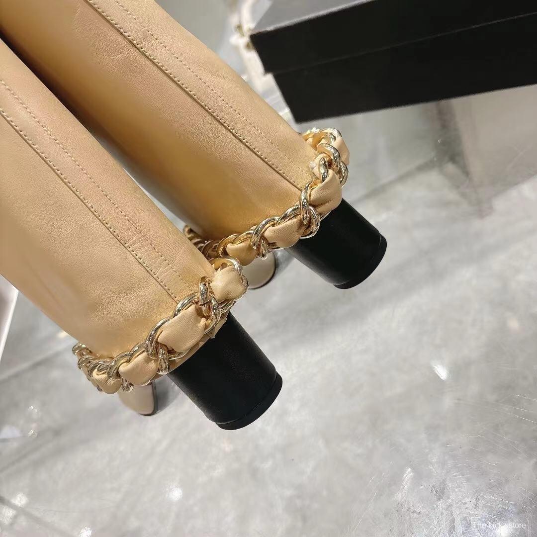 Chanel 2025/SS Autumn/Winter Runway Turned-Cuff Large Chain Block Heel Boots - LY00510