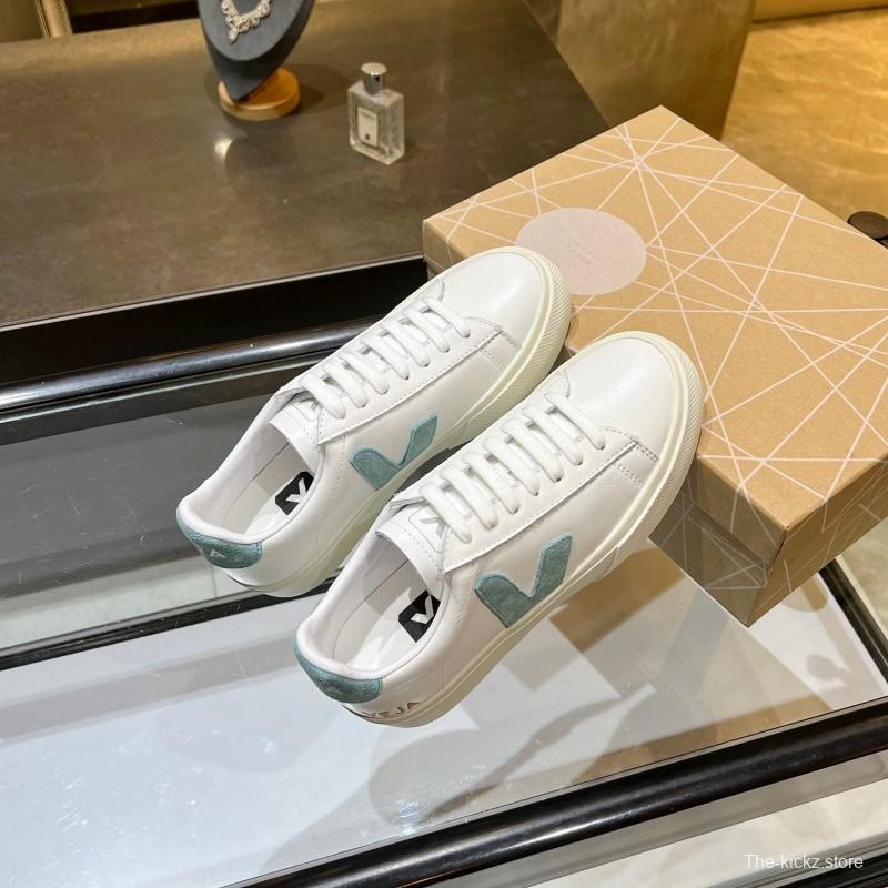 VEJA Classic White Sneakers V Logo Lace-Up Retro Flat Platform Casual Sports Shoes - LY00220