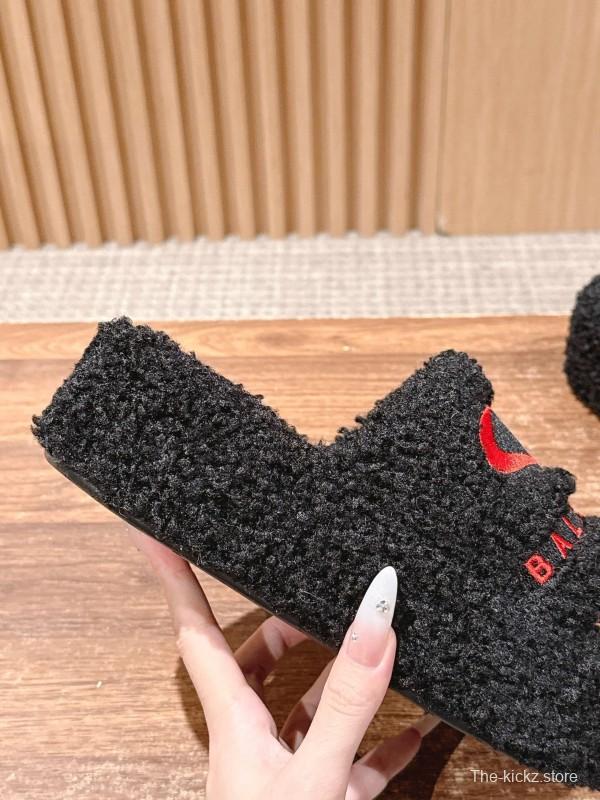 Balenciaga 2025 SS Qixi Limited Series Letter Embroidery Platform Shearling Slippers - AS00200