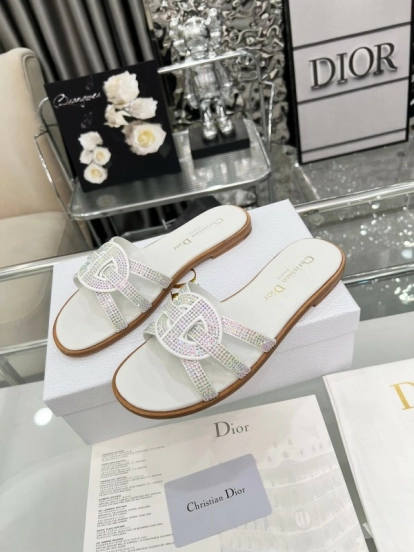Dior D-Lane Sandals Hollow-out Flat Sandals with Gold Embellishment - LY00220/LY00260