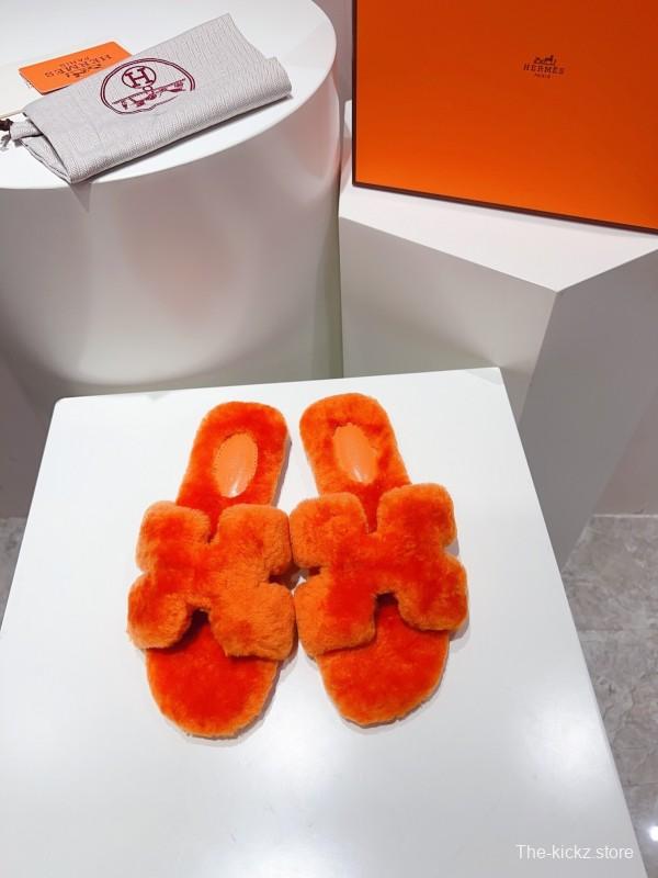 Hermès Teddy Wool H Slippers Flat Sole Fur Slides - LY00240
