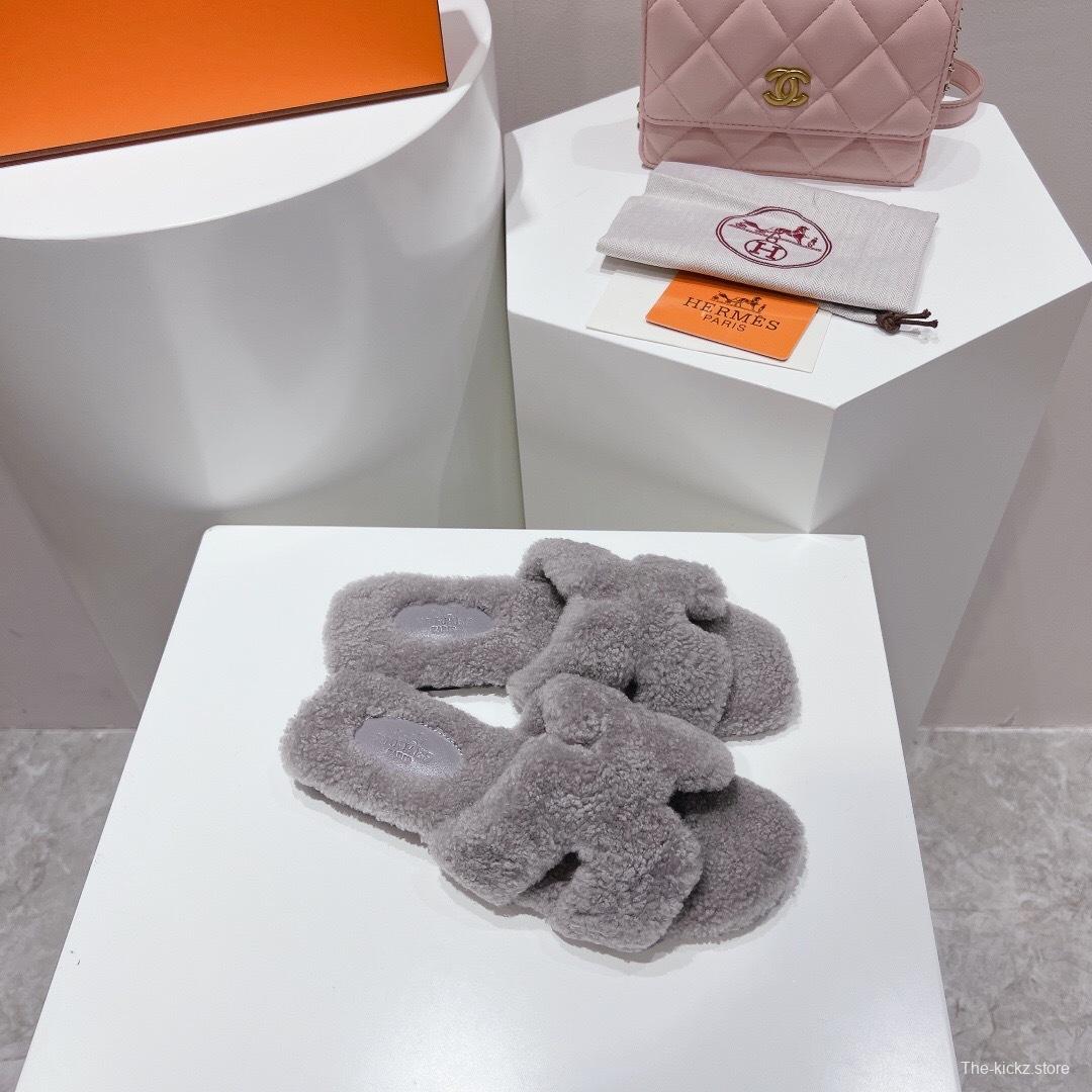 H Teddy Wool H Slippers Flat Sole Winter Edition - LY00240