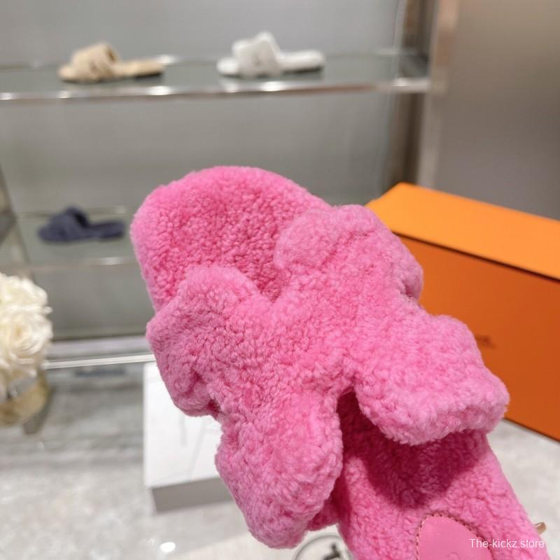 H Teddy Wool H Slippers Flat Sole Autumn Winter - LY00240