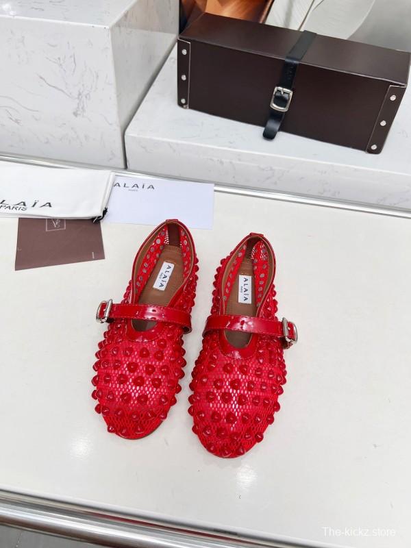 Alaia 2025/SS Beaded Openwork Ballet Dance Shoes with Mixed Lamb Leather Insole and 0.8CM Inner Height - LY00280