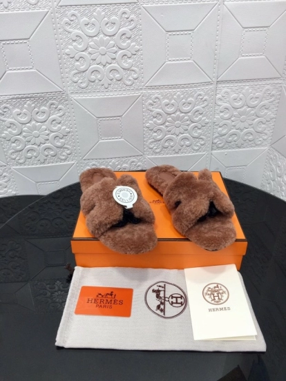 H Eiderdown Teddy Wool H Slippers Flat Sole Winter Home Shoes - LY00240