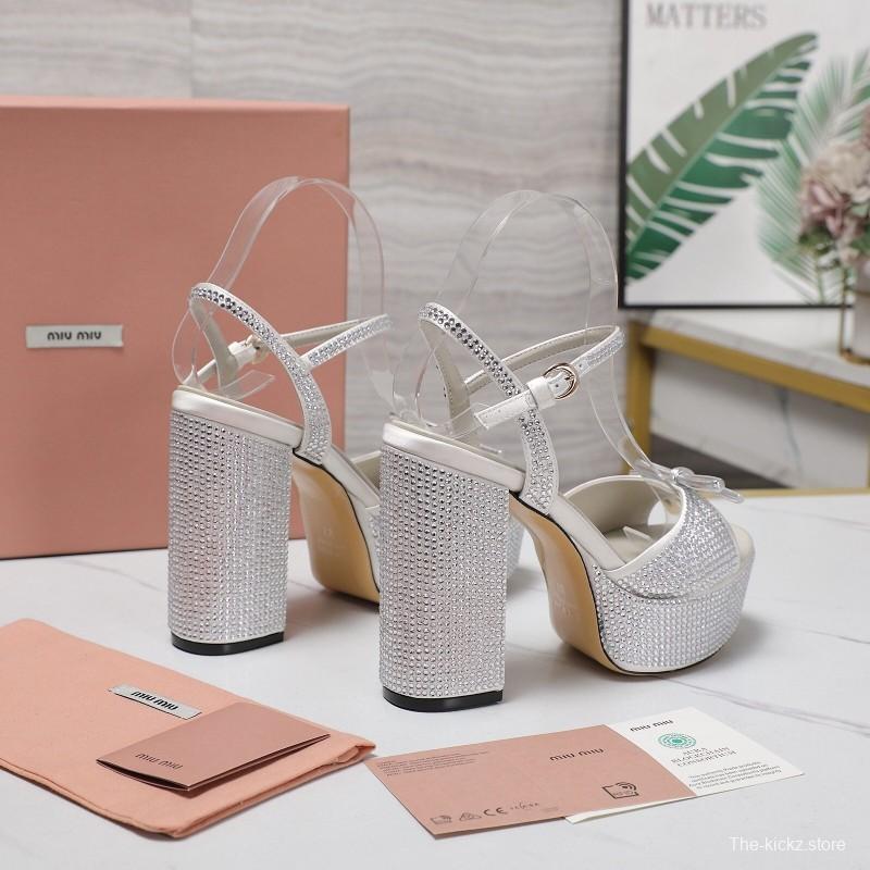 MIUMIU Bling Bling Swarovski Crystal Sandals with 11.5cm Heel - KFY00340